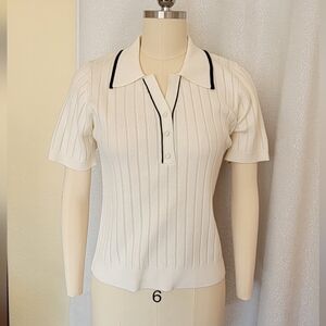 NWT Adrianna Papell Tipped Short Sleeve Polo Sweater